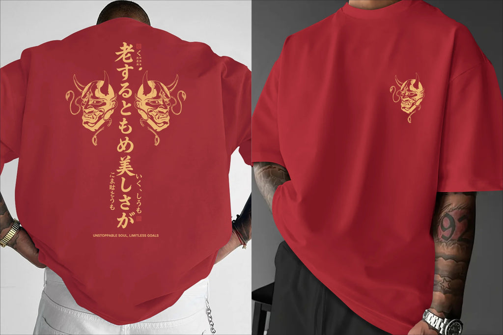 Summer Men's 100% Cotton T Shirt Japanese Style Mask Pattern Print Easy To Care For Fabric Suitable Anime Enthusiasts To Wear