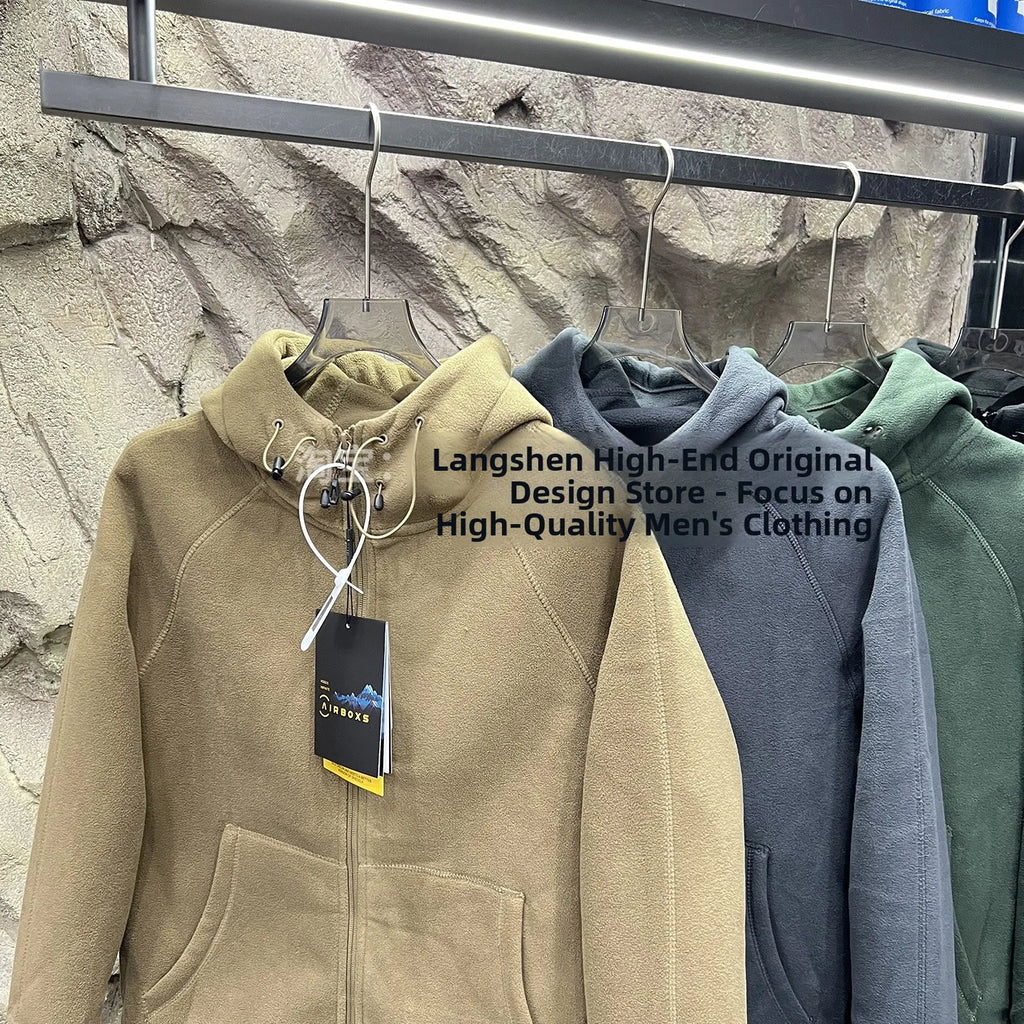 Heavyweight 620g Double-Sided Fleece Hoodie Jacket Quick Warmth Winter Men's Long Sleeve Zipper Closure Outdoor Style Polyester
