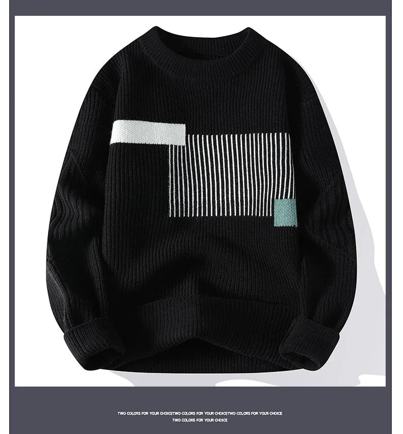 Upgraded Versio Knitted Sweater Fashion Patchwork Knitting Mock Neck Pullovers Autumn Winter Daily Casual Warm Pullover Sweaters