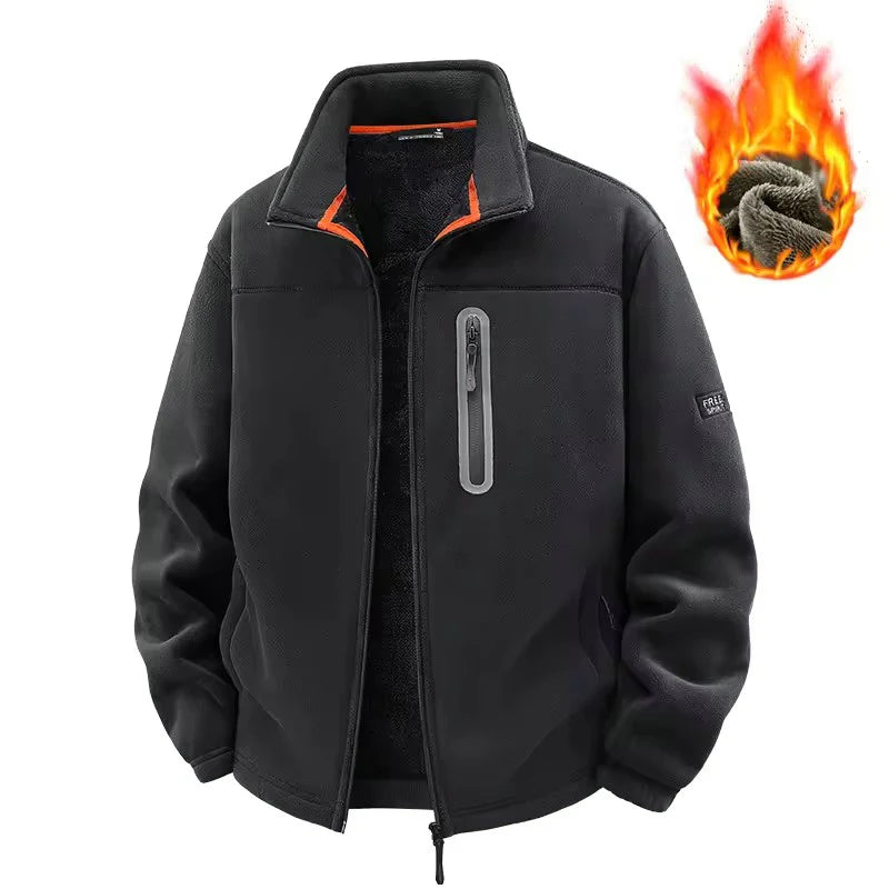 2026 Solid Men's Fleece-Lined Cycling Jacket New Arrival Winter Windproof Stand-Collar Zip-Up Thicken Warm Plush Coat Clothing