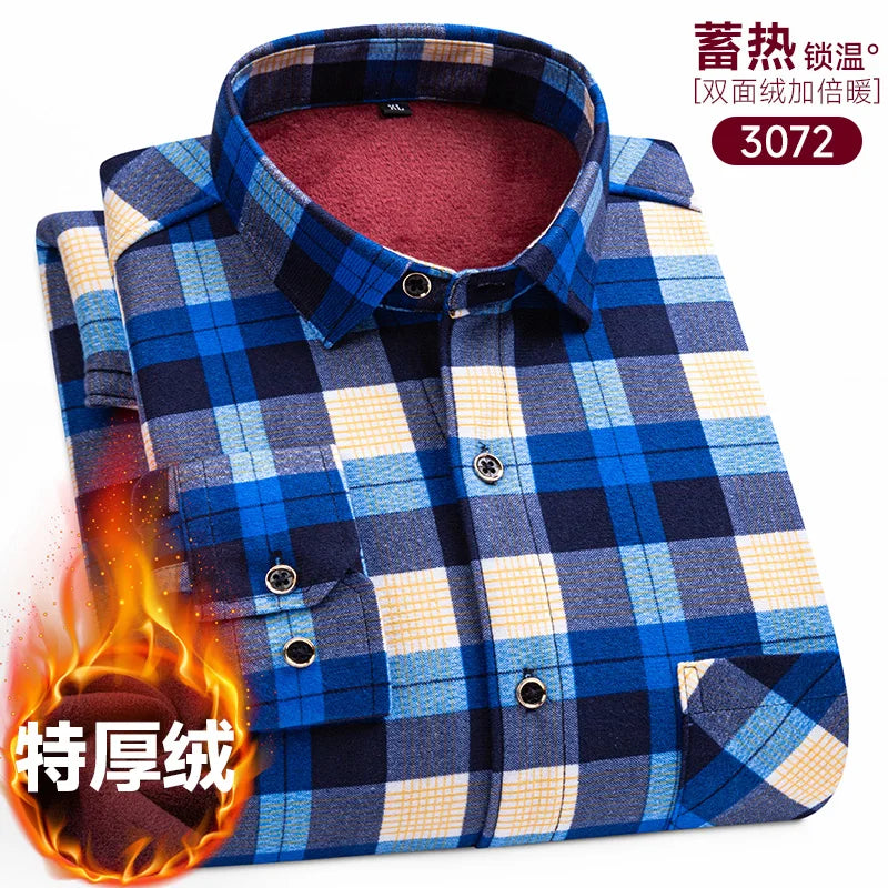 Men's long-sleeved shirt with double-sided fleece thickened warmth, 8XL, 9XL, casual winter fashion, versatile for the street