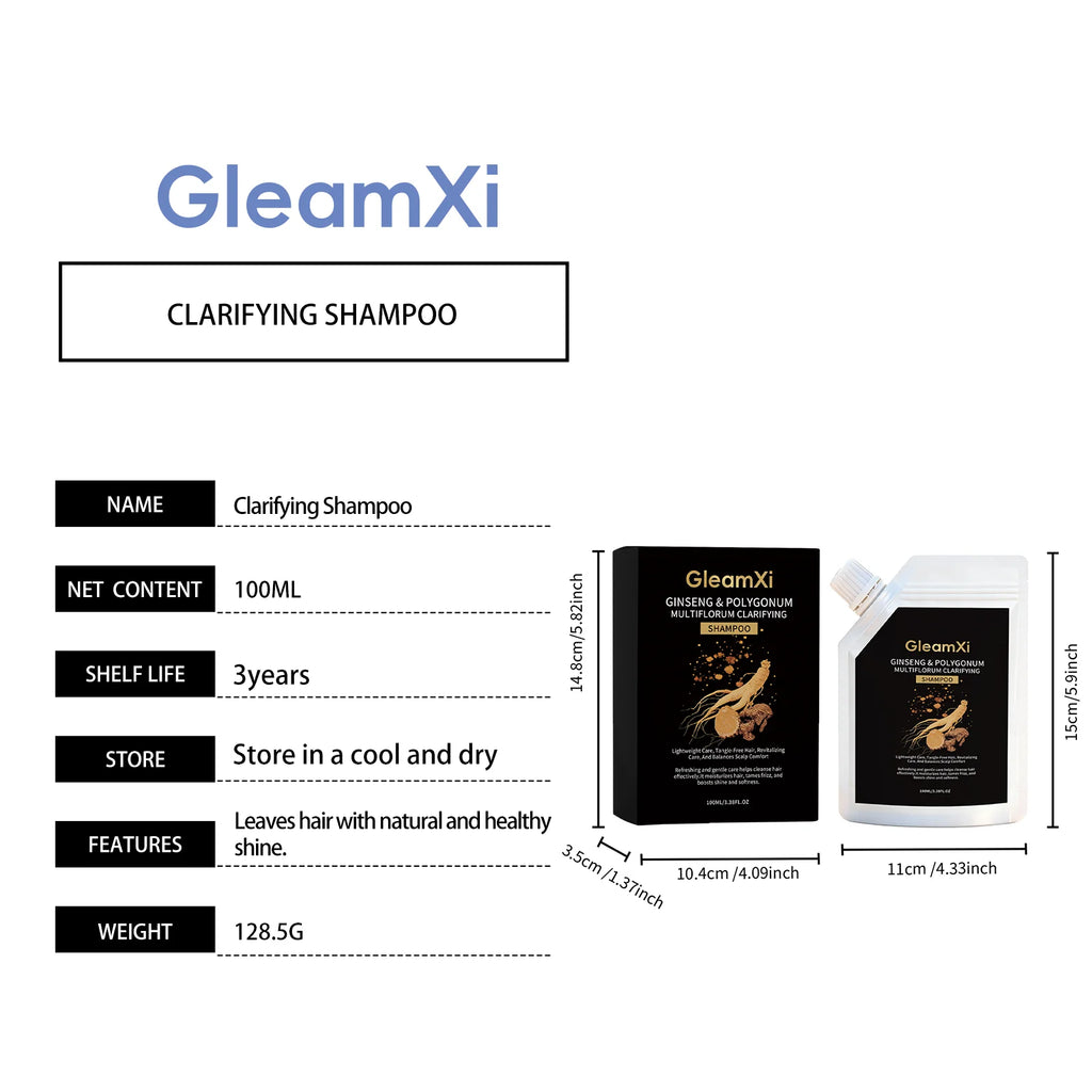 GleamXi Polygonum Multiflorum Shampoo Moisturizing Hair Relieve Dryness Scalp Anti Frizz Boost Luster Ginseng Hair Shampoo 100ml