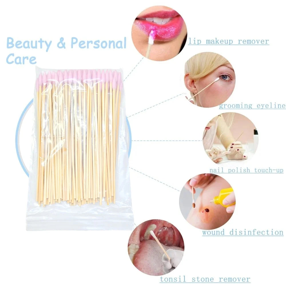100/300Pcs 6 Inch Long Cotton Swabs with Wooden Handles, Cotton Tipped Applicator for Cleaning, Cotton Sticks Oil Makeup