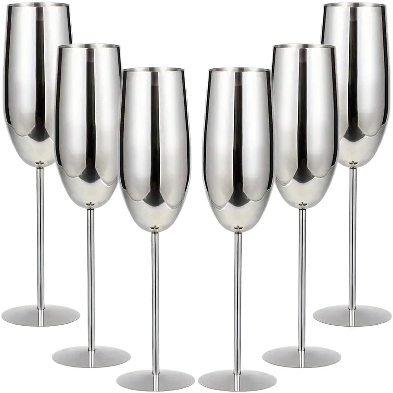 6Pcs Stainless Steel Unbreakable Metal Wine Glasses 220ml/250ml Cocktail Cups for Bar Drinking Glasses
