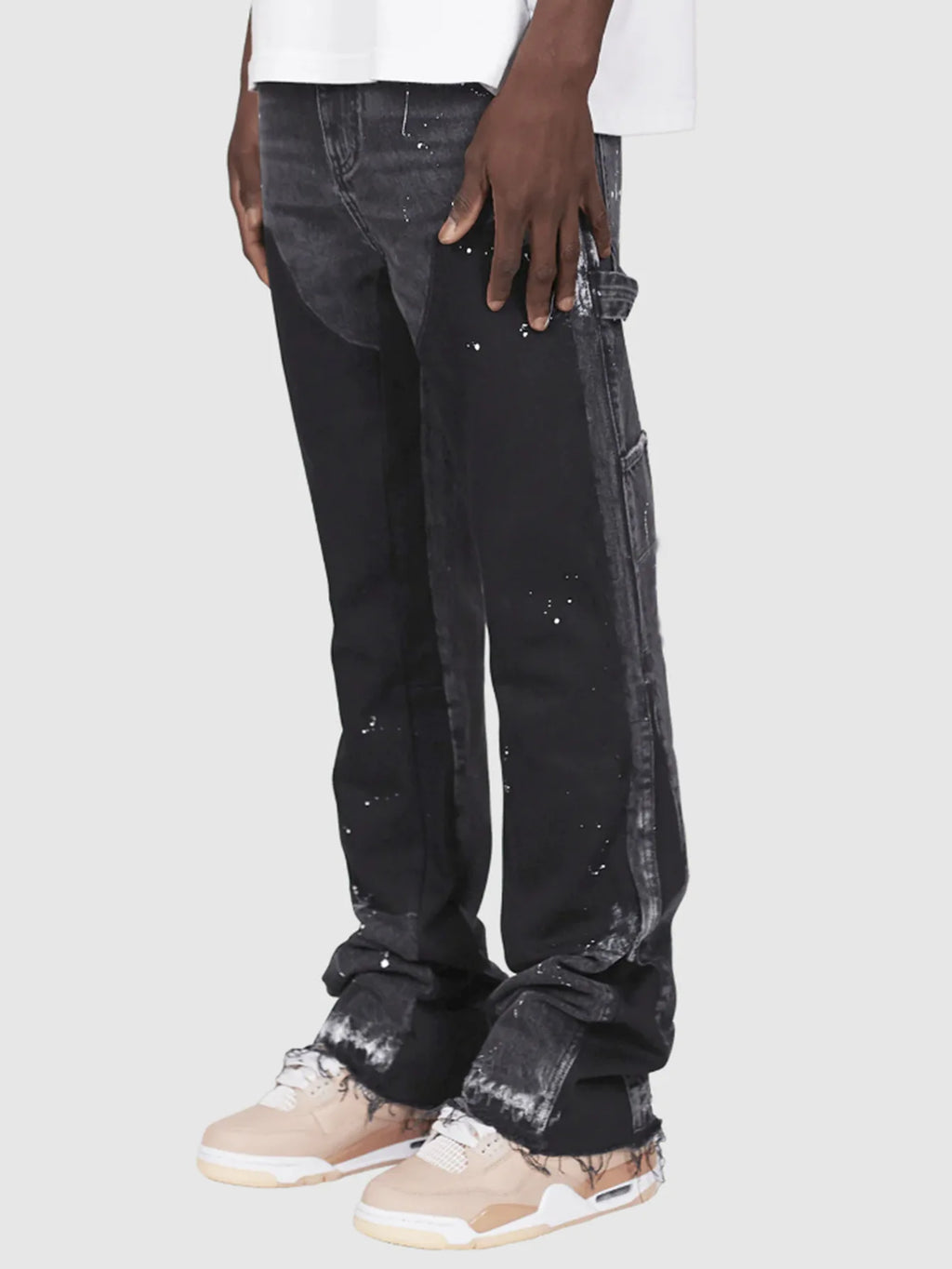 Mens Fashion Jeans Work Pants European American Style Workwear Elastic Patchwork Denim Layered Flared Pants S-XXL Streetwear