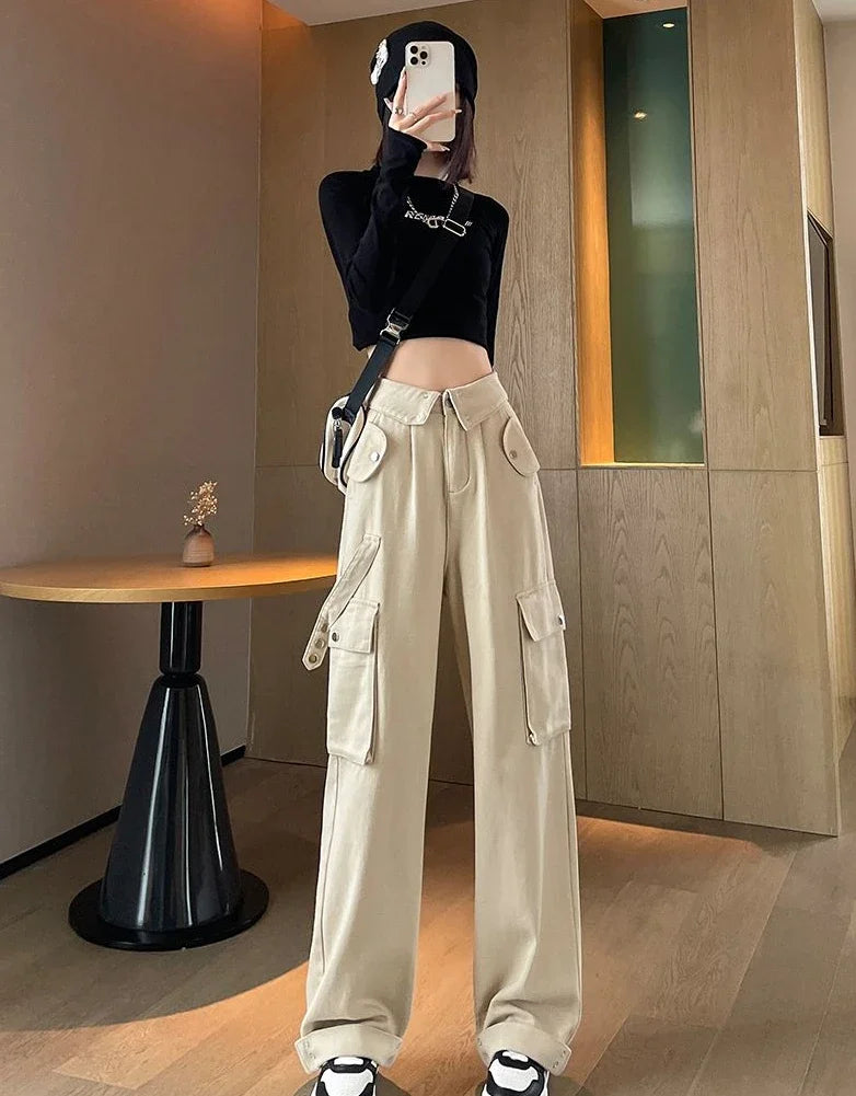 Denim Pants Woman Cargo Trousers Straight Leg with Pockets Jeans for Women Wide on Sale Stylish Loosefit Size X Larg Gyaru Baggy