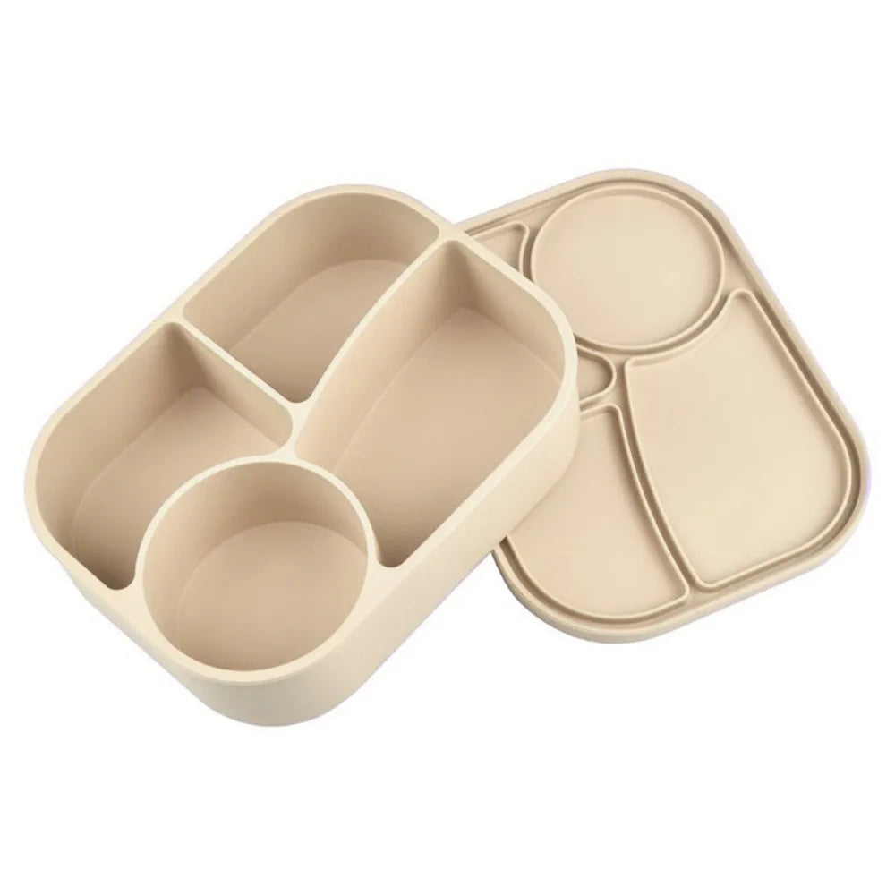 Rectangular Silicone 4 Grid Lunch Box Heat Resistant Leak Proof Lunch Container With Compartments Microwavable Food Box School