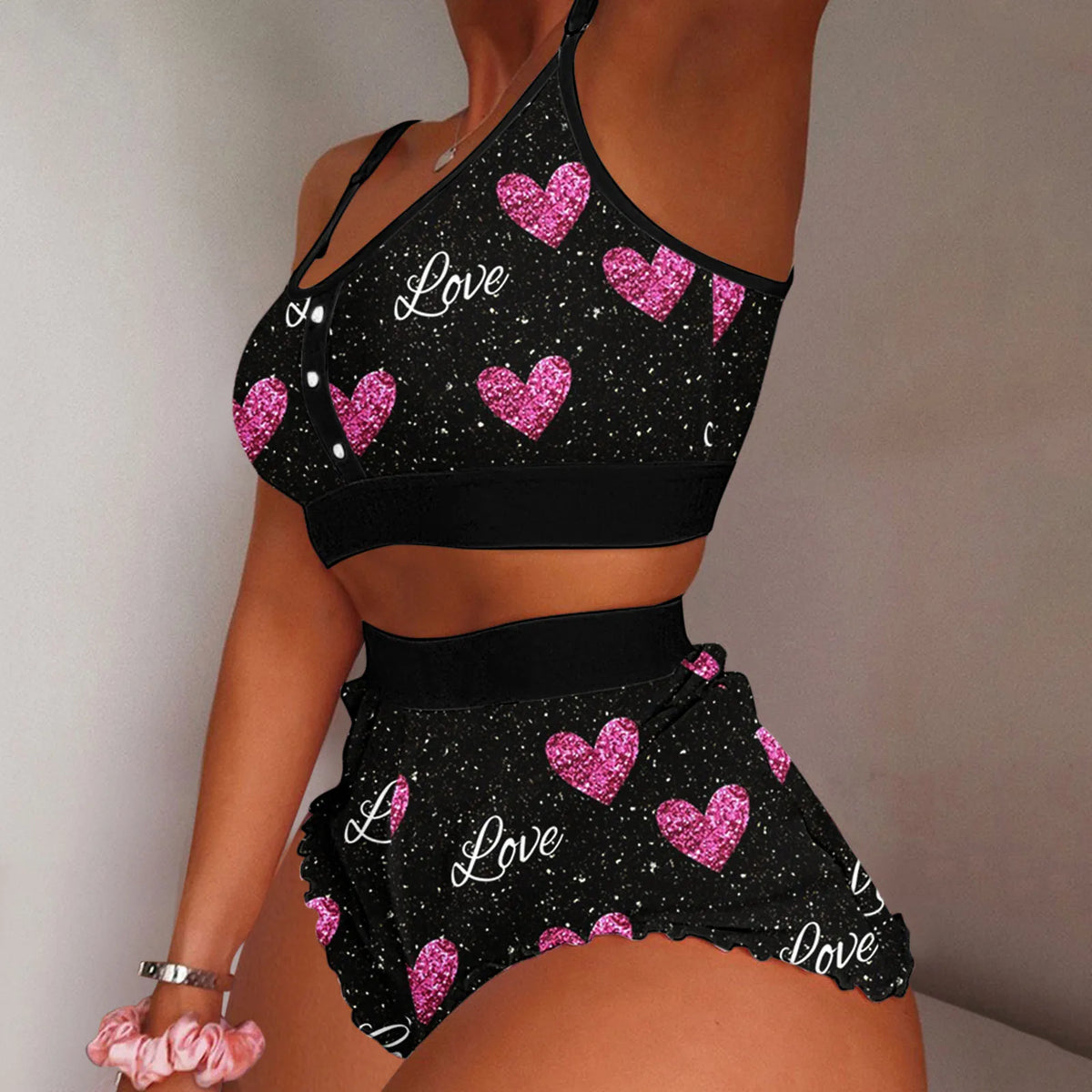 Women Sexy Printing Pajamas Sleeveless Shorts Lingerie Sleepwear Set Women Swimsuits