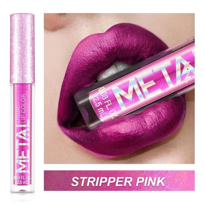 Metallic Matte Liquid Lipstick Waterproof Long Lasting Non-Stick Cup Matte Shimmer Glitter Lip Gloss Women Lips Makeup 12 Colors