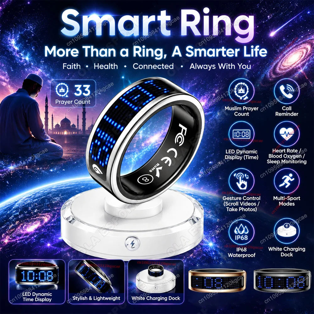 2026 New R12 Smart Ring with Display Screen and Touch, Wireless Charging, Health Manager, 5 ATM Waterproof Ring For Men Women