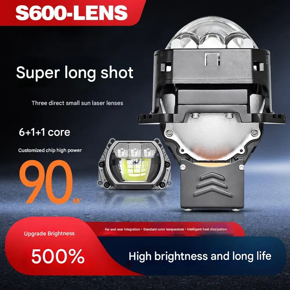 180W High Power Square Triple Laser LED Projector Headlight Dual Beam Ultra Bright Long Range Penetration Car Accessories
