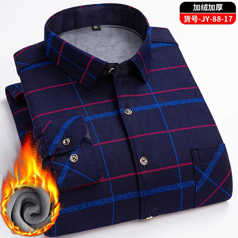 New men's double-sided fleece warm long-sleeved shirt, thickened for winter, cold-resistant, street trend business casual