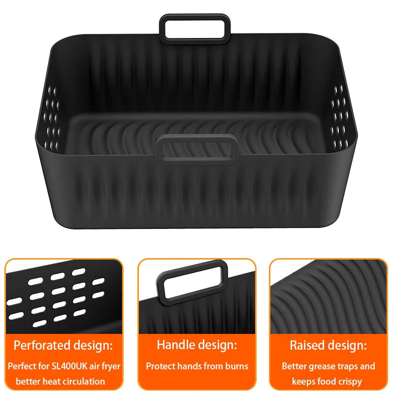 2pcs Rectangle Silicone Air Fryer Liner for Ninja SL400UK/SL401 Reusable Air Fryer Baking Tray Basket