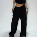 Women Drawstring Elastic Waist Wide Leg Sweatpants Solid Color Loose Baggy Jazz Dance Streetwear Casual Daily Jogger Pants