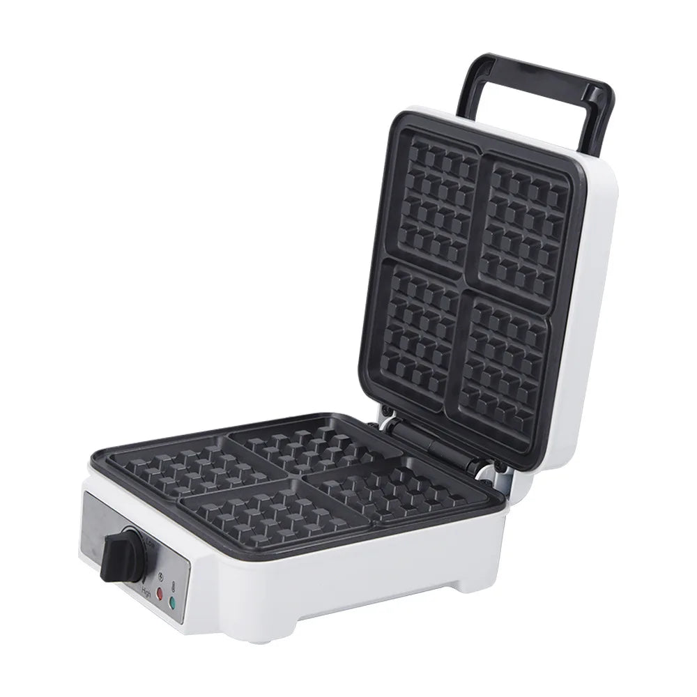 Custom OEM 1200w 4-piece non-stick square stainless steel Belgian waffle maker for breakfast at home