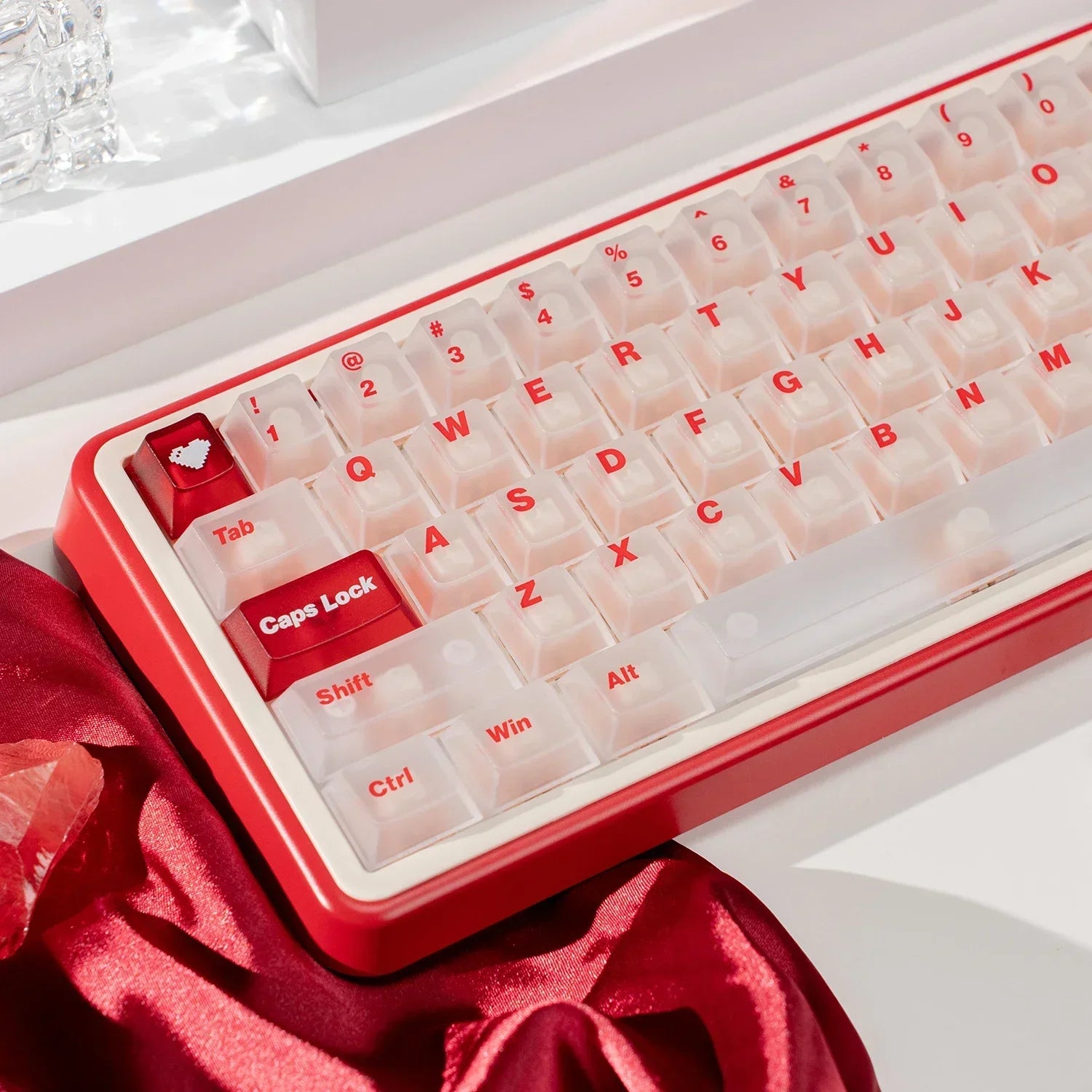 White Frog Korean Keycap Mist Pc Transparent Light Cherry 154/131 Key2.25/2.75/7U Space Bar Retro Red L Shape Enter Key Keycaps