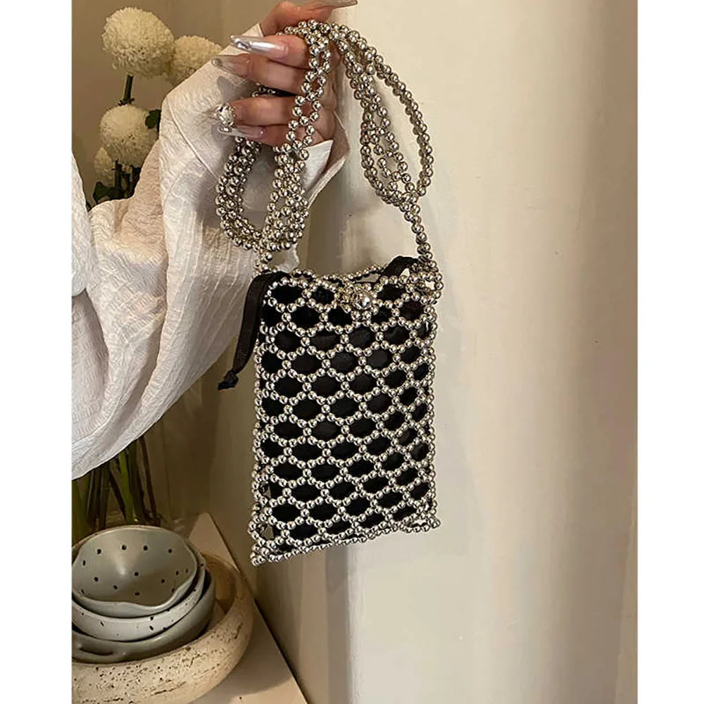 Pearl Bag Women Luxury Design Mini Phone Single Shoulder Bags Beading 2025 New Summer Chains Crossbody Bag for Wallet Daily Pack
