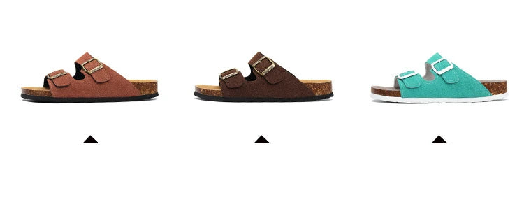 Nubuck Women Cork Slippers Summer Mule Clogs Flats Sandals Slides Casual Beach Couple Double Buckle Soft Shoes Footwear Big Size