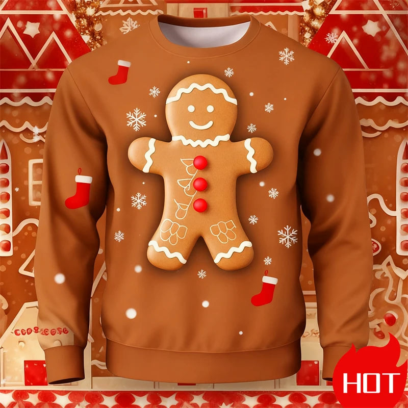 Funny Gingerbread 3D Printed Man  Sweatshirts Women Cute Christmas Festival Graphic Pullovers For Men Clothes Unisex Top
