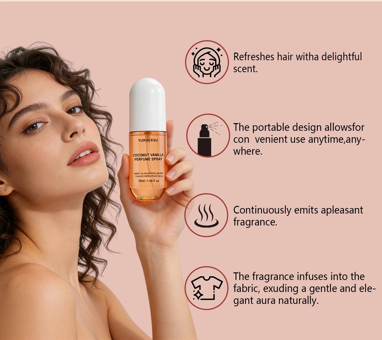 Vanilla Coconut Perfume Spray For Women Long Lasting Gourmand Fragrance Mist Unisex Body Spray Deodorant 50ml