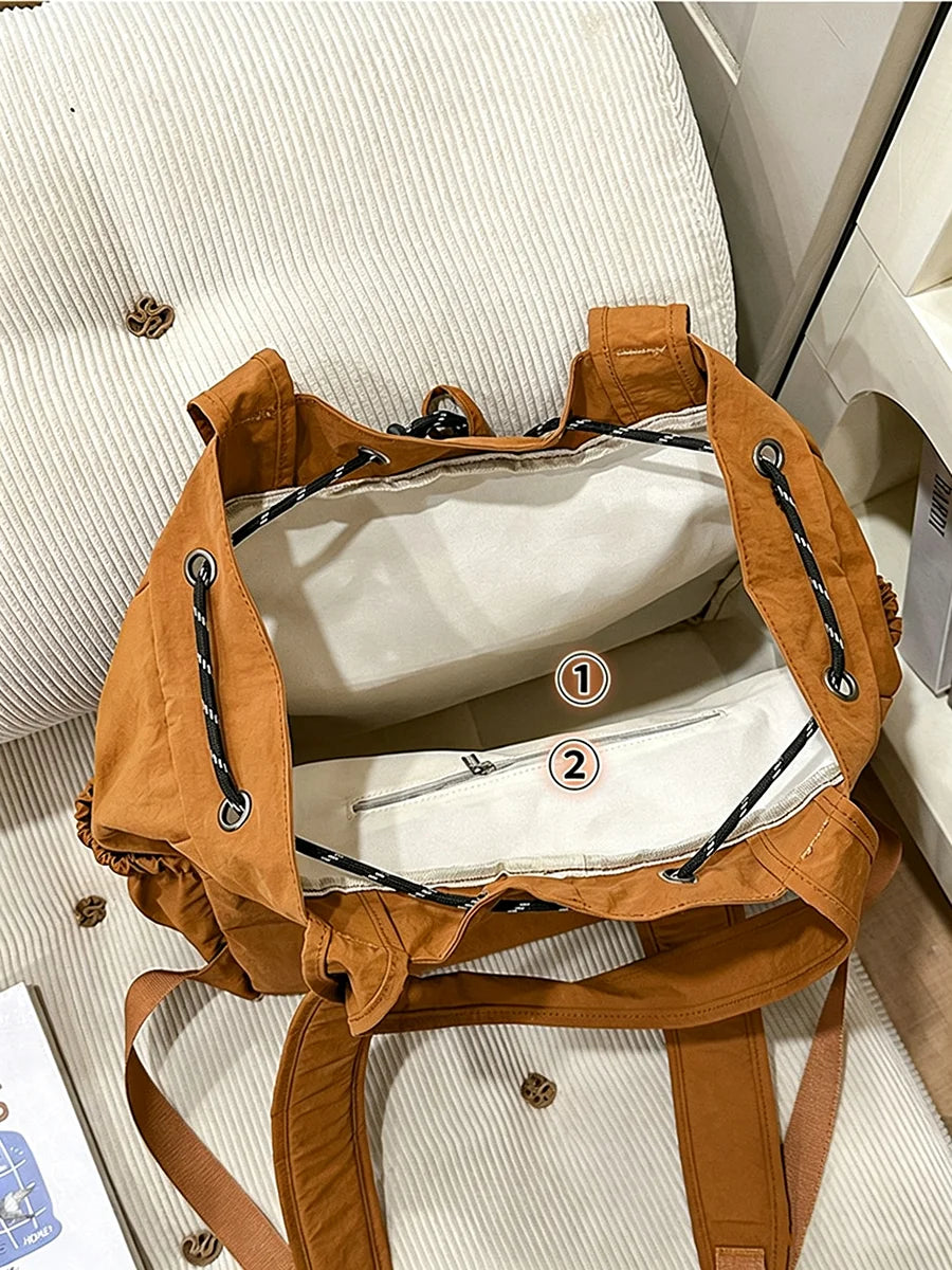 Women 2‑Way Travel Backpack Lightweight Korean Style Casual Shoulder Bag Multifunctional Drawstring Rucksack for College Student