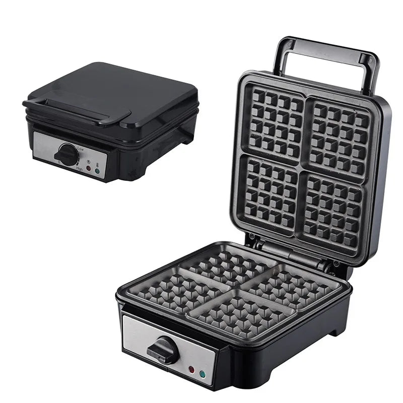 Custom OEM 1200w 4-piece non-stick square stainless steel Belgian waffle maker for breakfast at home