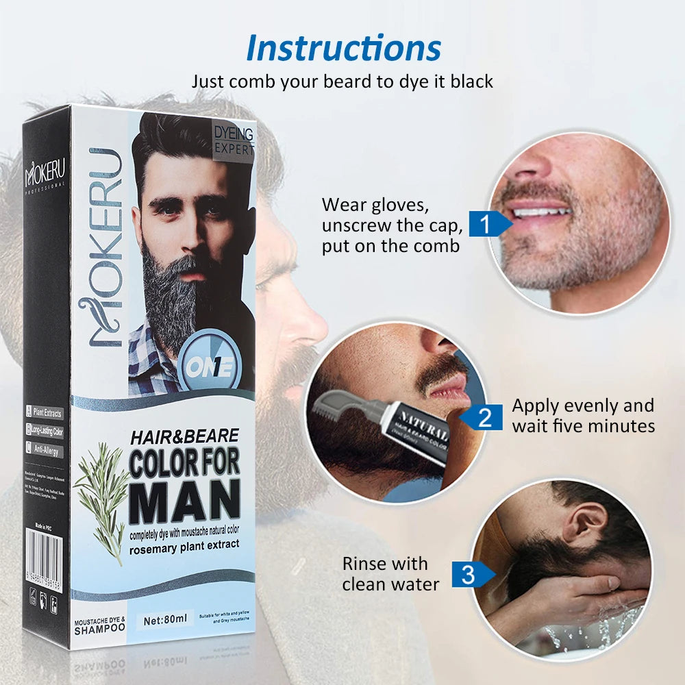 Black Beard Dye Cream With Comb Hair Beard Dye Shampoo Fast Instant Hair Dye Cream Long Lasting 3 Minutes Hair & Beard Dyeing
