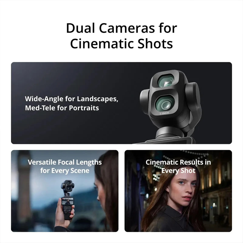 DJI Osmo Pocket 4P Vlog Combo Dual Cameras, Cinematic Shots Near & Far Enhanced 1-Inch CMOS New D-Log 2, Light & Shadow Precision