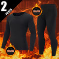2-piece Men's Autumn/Winter Black Fashionable Versatile Warm Base Set Youth Round Neck Long Sleeved T-shirt Elastic Waisted Pant
