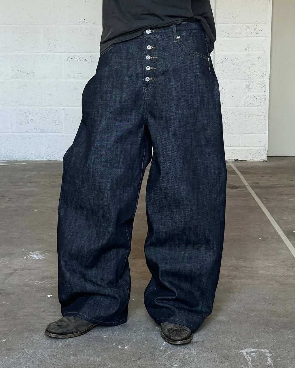 Japanese Raw Denim Loose Fit Jeans Classic Unwashed Cotton Workwear Baggy Trousers for Men
