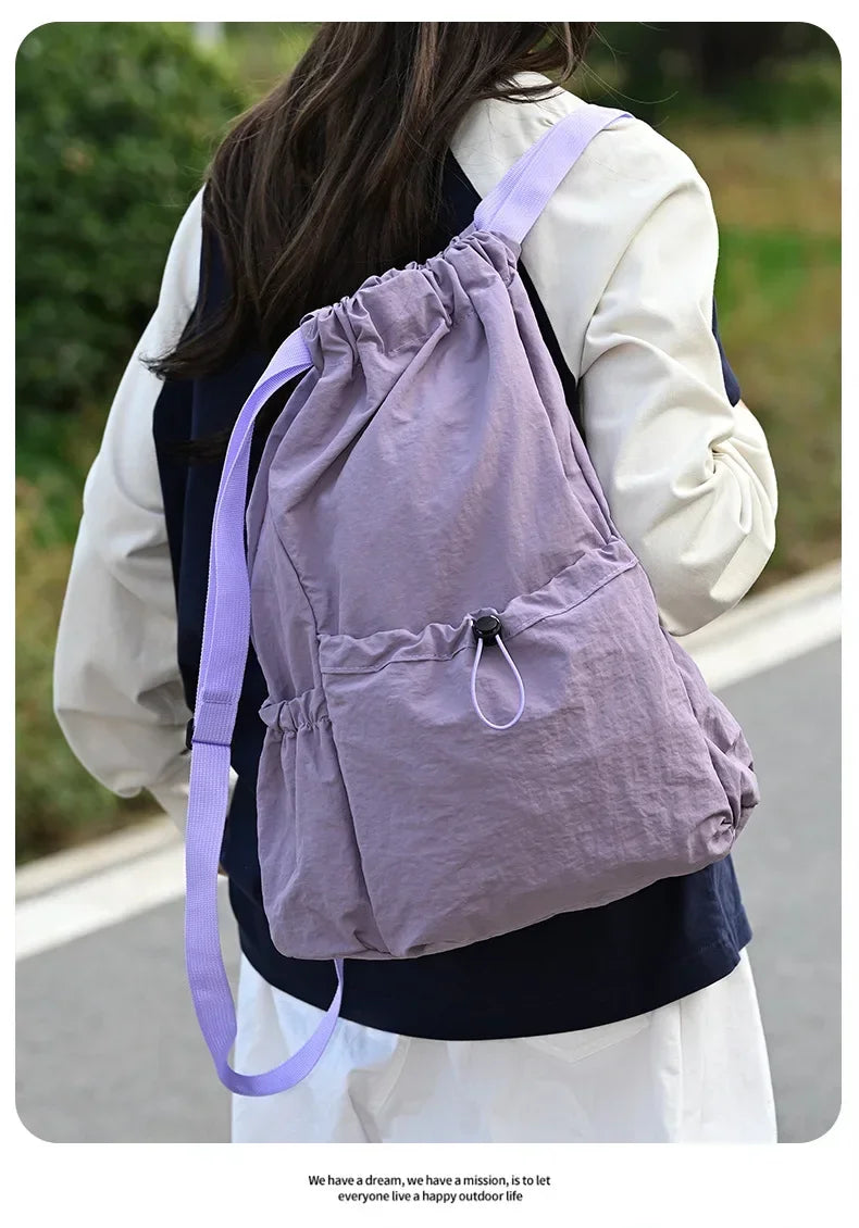 Fashionable Lightweight Drawstring Backpack: Large-Capacity Waterproof Sports Bag for School, Books, Outdoor Activities, Travel