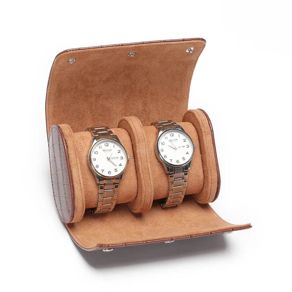 Luxury Crocodile Watch Storage Box Custom Name Travel 1 2 3 Slots Watches Roll Aligator PU Leather Brand Watch Display Case Bag
