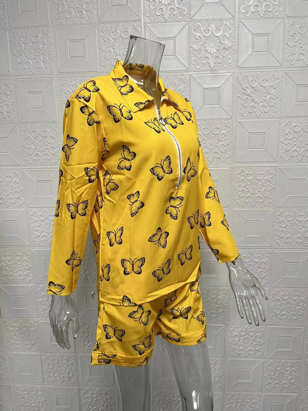 Summer Women's Letter Print Shirts Two Piece Sets Casual Turn-down Neck Long Sleeve Zipper Blouses Shorts Suits Loose Streetwear