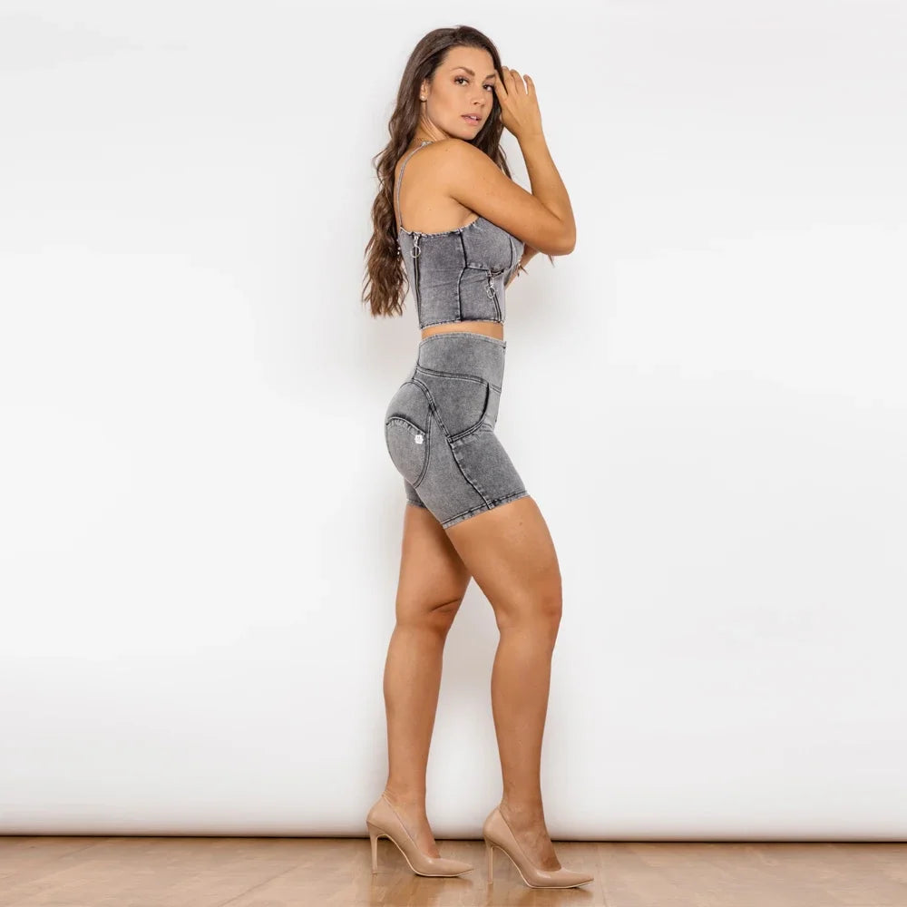Shascullfites Melody Women's Butt Lift Push-Up Jeans Shorts Two-Piece Set Sexy Party Club Wear Outfit Enhancing Shapers