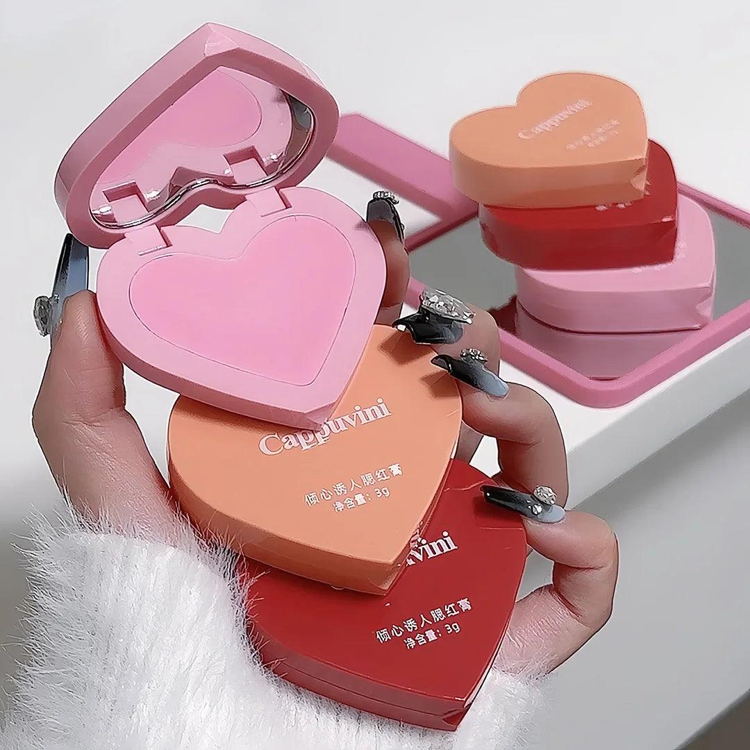 Love Air Cushion Powder Blusher with Mirror Red Rouge Matte Whitening Waterproof Makeup Cheek Tint Contour Peach Blush Cream