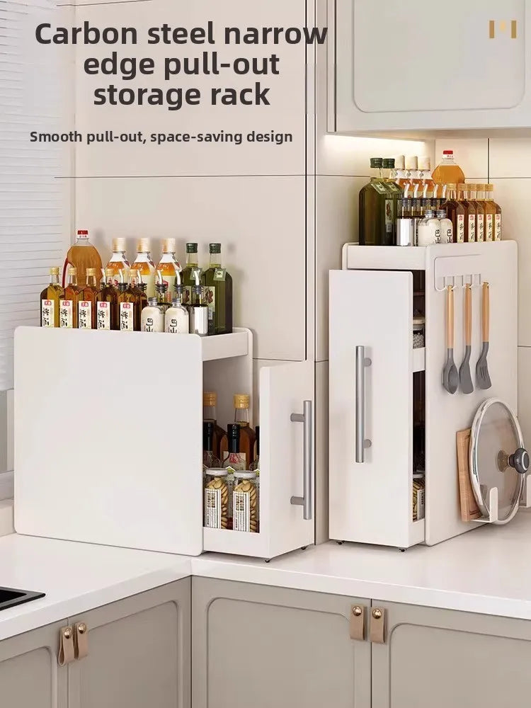 Kitchen Pull-out Spice Rack Countertop Multifunctional Seasoning Storage Rack Dustproof Ultra-Narrow Box Cabinet