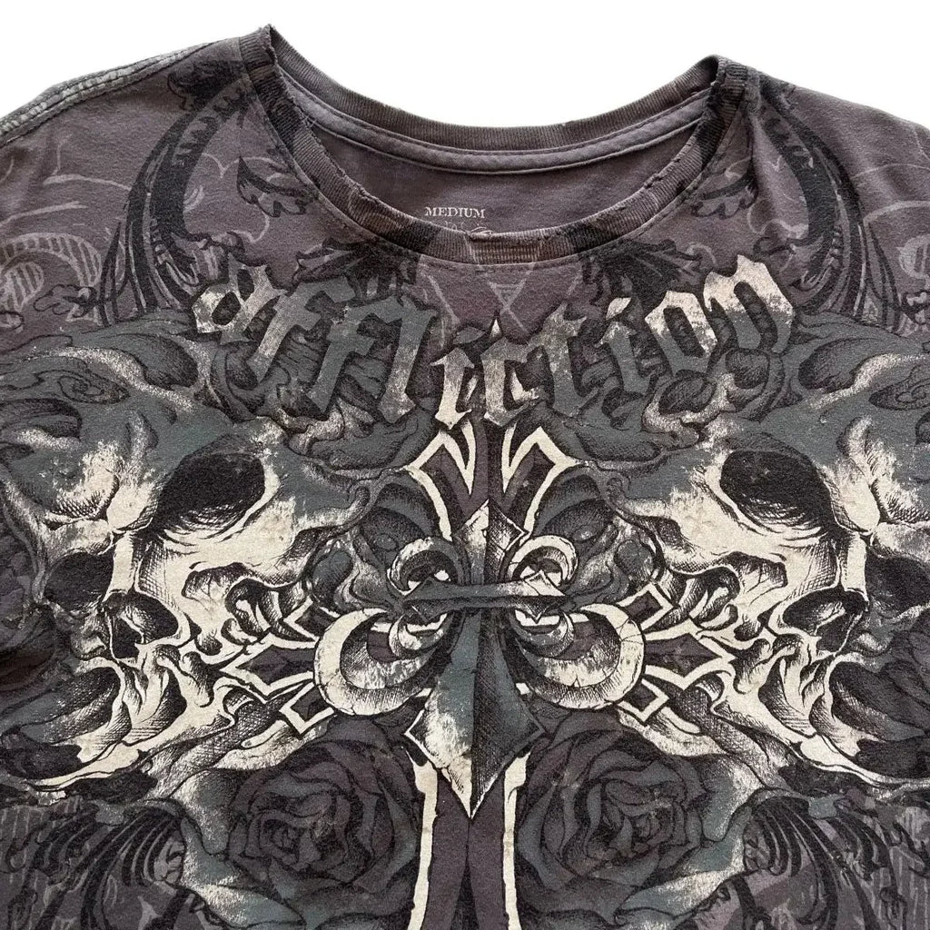 Affliction New Men Polo shirt Skull Graphic Harajuku Round Neck Oversized T Shirt Short Sleeve Tops Gothic Clothing Street Wear