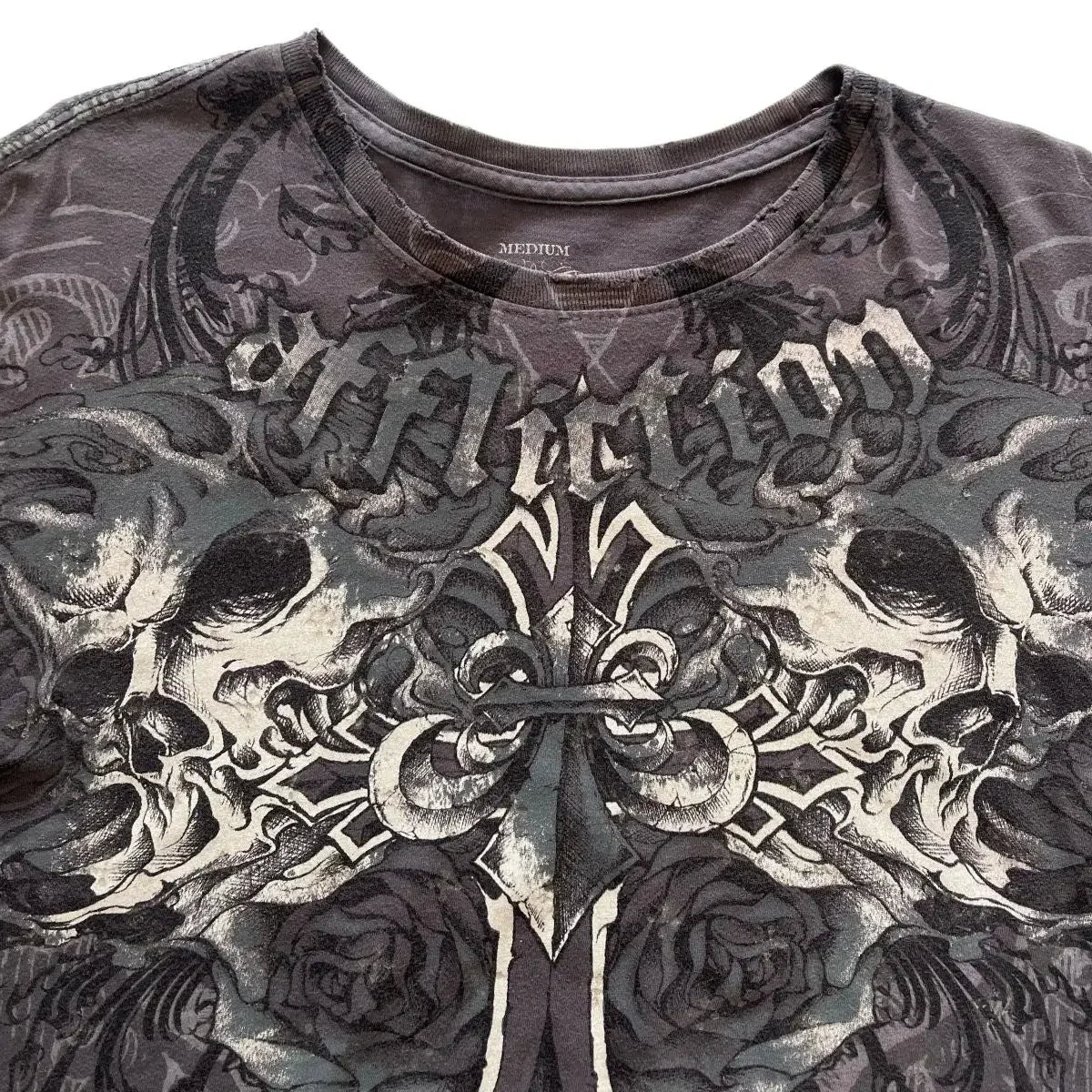 Affliction New Men Polo shirt Skull Graphic Harajuku Round Neck Oversized T Shirt Short Sleeve Tops Gothic Clothing Street Wear
