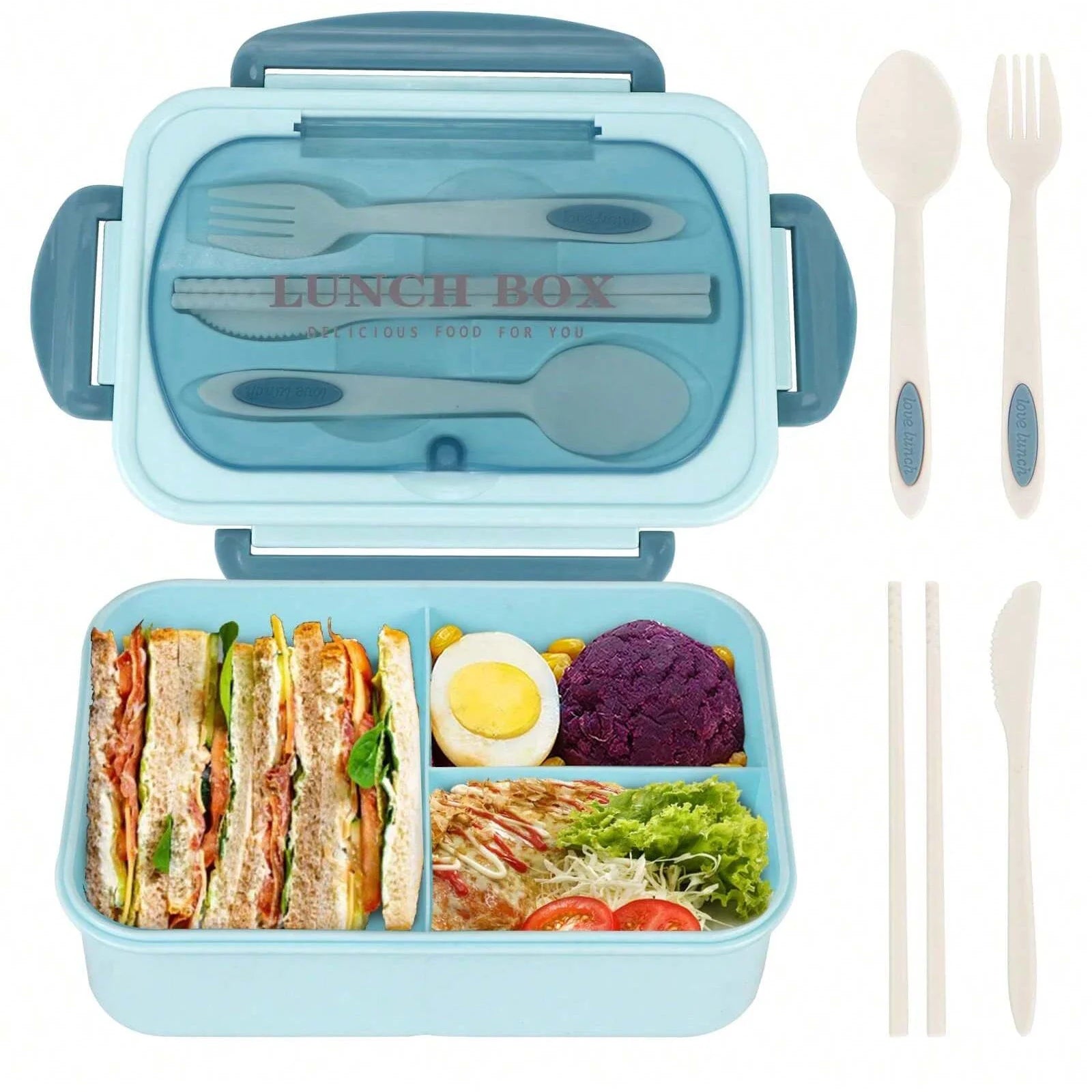 Adult Bento Box with 3 Compartments Lunch Container for Men Women Portable Lunchable Food Storage Back To School Microwave Safe
