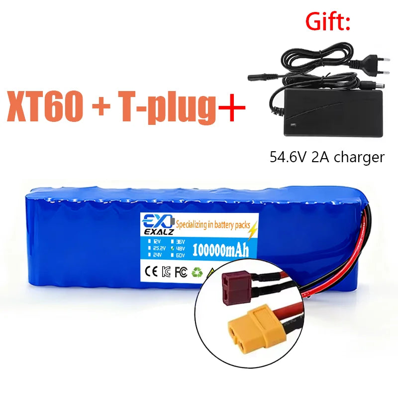 48V Electric Scooter Battery 13S2P 100Ah 18650 Lithium Pack For E-Bike Vehicle Motorcycle DIY BMS + 54.6V Charger