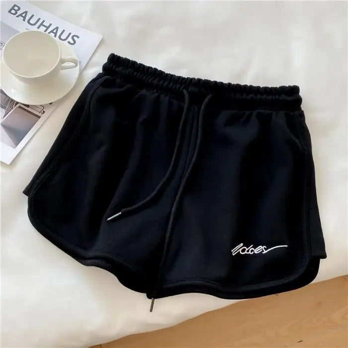 2026 Women Comfortable Loose Wide-legged Embroidered Drawstring A Pants Slim Waist Slim Fit Casual Home Versatile Sports Shorts