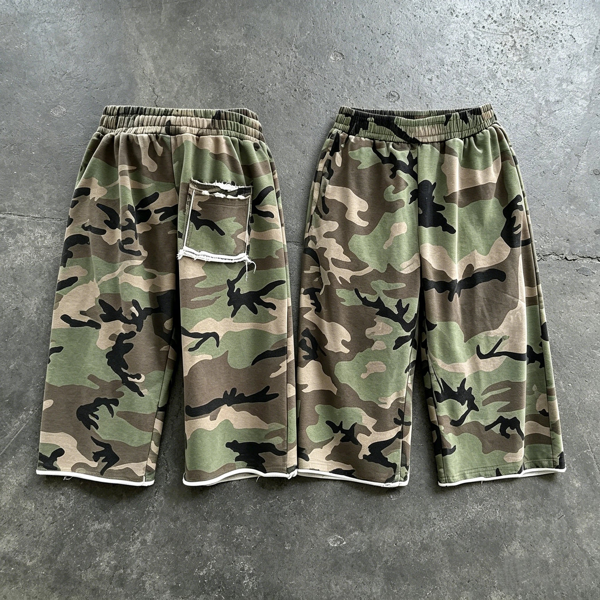 Unisex Camouflage Wide Leg Capri Pants, Streetwear Loose Fit Cropped Trousers