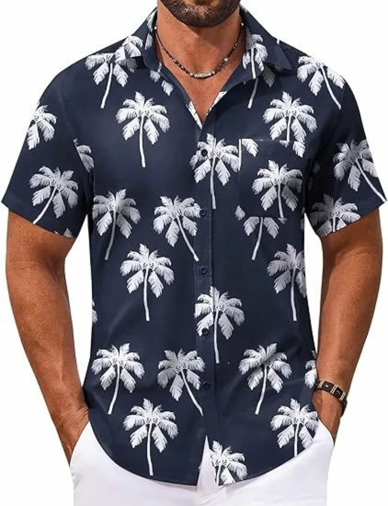 2026 New Beach Surfing Men's Shirt 3D Digital Geometry Hawaiian Printed Short Sleeve Shirt