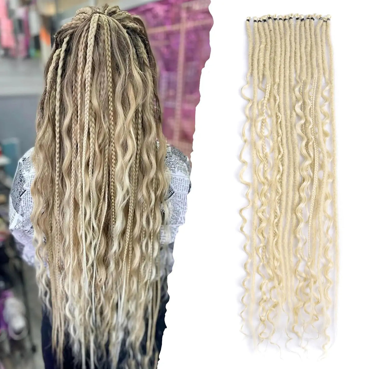 24 Inch Synthetic 8 Strands/Lot SE Dreadlocs Braids Hair Extensions, 3 In 1 Mixed Hippie Style Single End Dreadslocks for Women