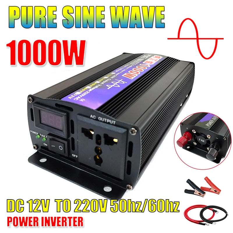 Pure Sine Wave Inverter 1000W 12V AC 220V 50/60hz Power Inverters Home Auto Converter Solar Energy Europe Socket Power Converter