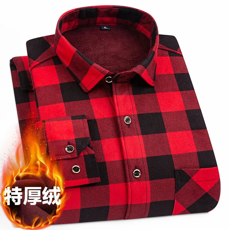 Men's long-sleeved shirt with double-sided fleece thickened warmth, 8XL, 9XL, casual winter fashion, versatile for the street