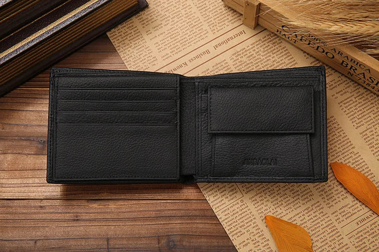 JINBAOLAI Retro Short Men Wallets Genuine Leather Credit Card Holder Waterproof Men Purse Classic Coin Pocket Black Male Wallet