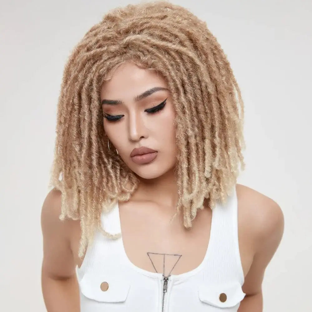 Wigs for Black Women Afro Curly Twist Wigs Braiding Synthetic Wig Heat Resistant Fiber Breathable Faux Locs Braids Hair Wigs wit
