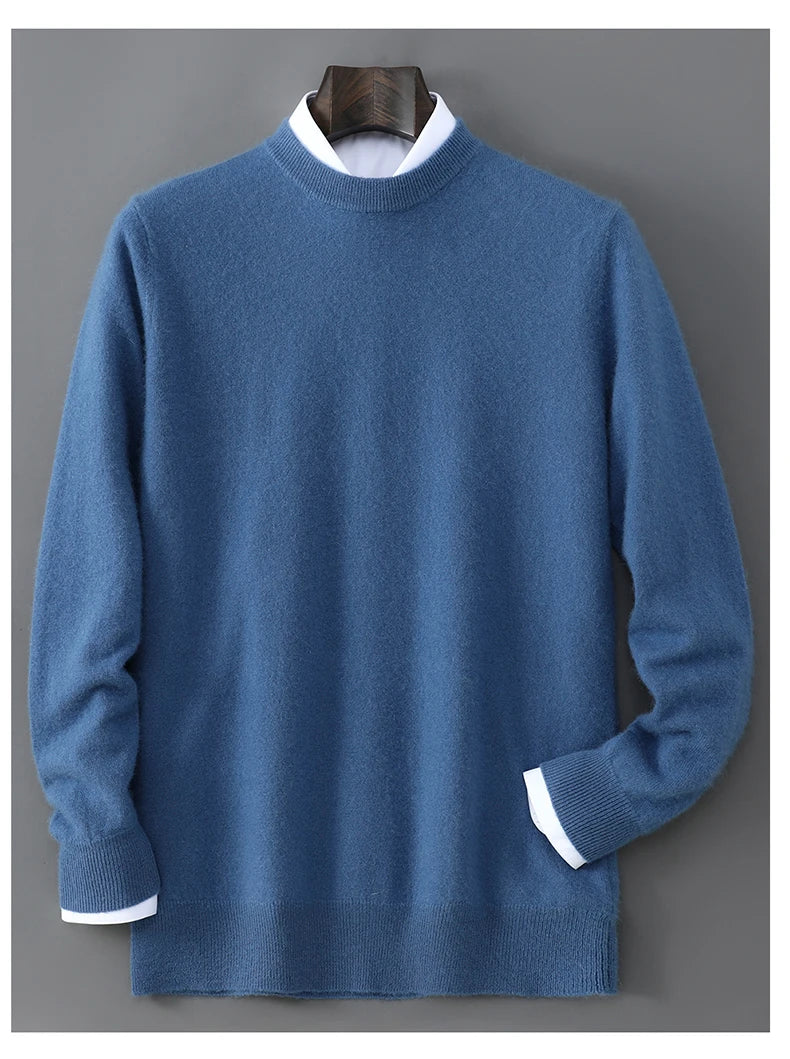 New Autumn And Winter Pure Wool Sweater Men's Round Neck Loose Thick Pullover Sweater Solid Color Cashmere Knitted Base Sweaters