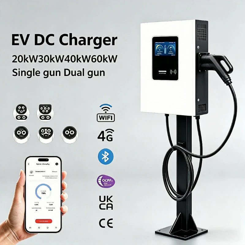 Fast Ev Charging Station CCS1 CCS2 CHAdeMO GBT 20KW 30KW 40KW Level 3 DC Electric Car Charger for Home Garage Use